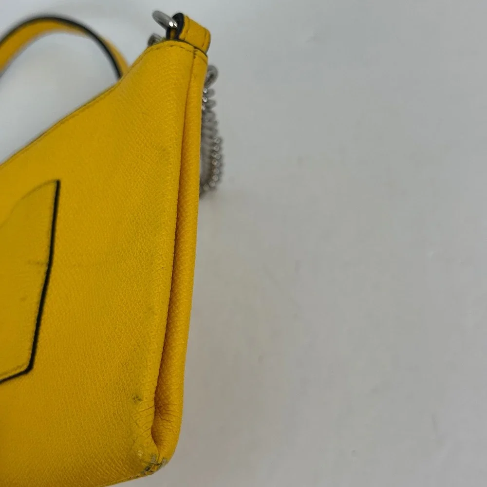 Coach Yellow Crossgrain Leather Crossbody Bag Silver Chain Detail Clutch